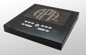 A black, square device with gray buttons in the bottom center. The digital interface displays the companies acronym APH.